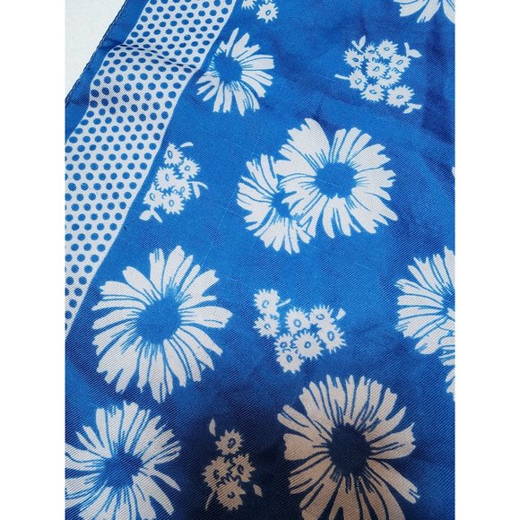 Vintage Blue White Floral Daisy Flower Polka Dot Scarf Neck Tie Hair Tie 20 Inch - Picture 3 of 4